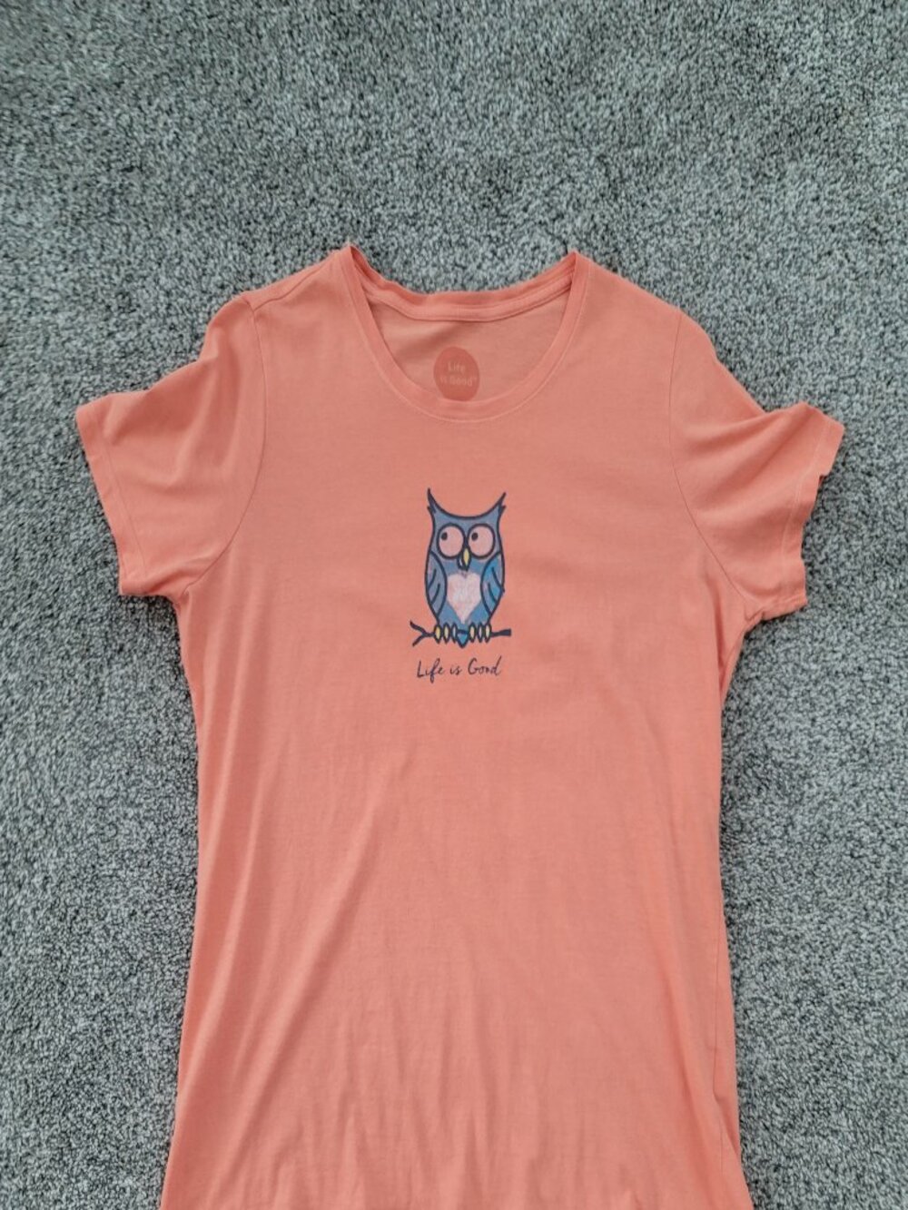 Life is Good Peach colored Owl Crew neck T-shirt Small - Picture 5 of 10